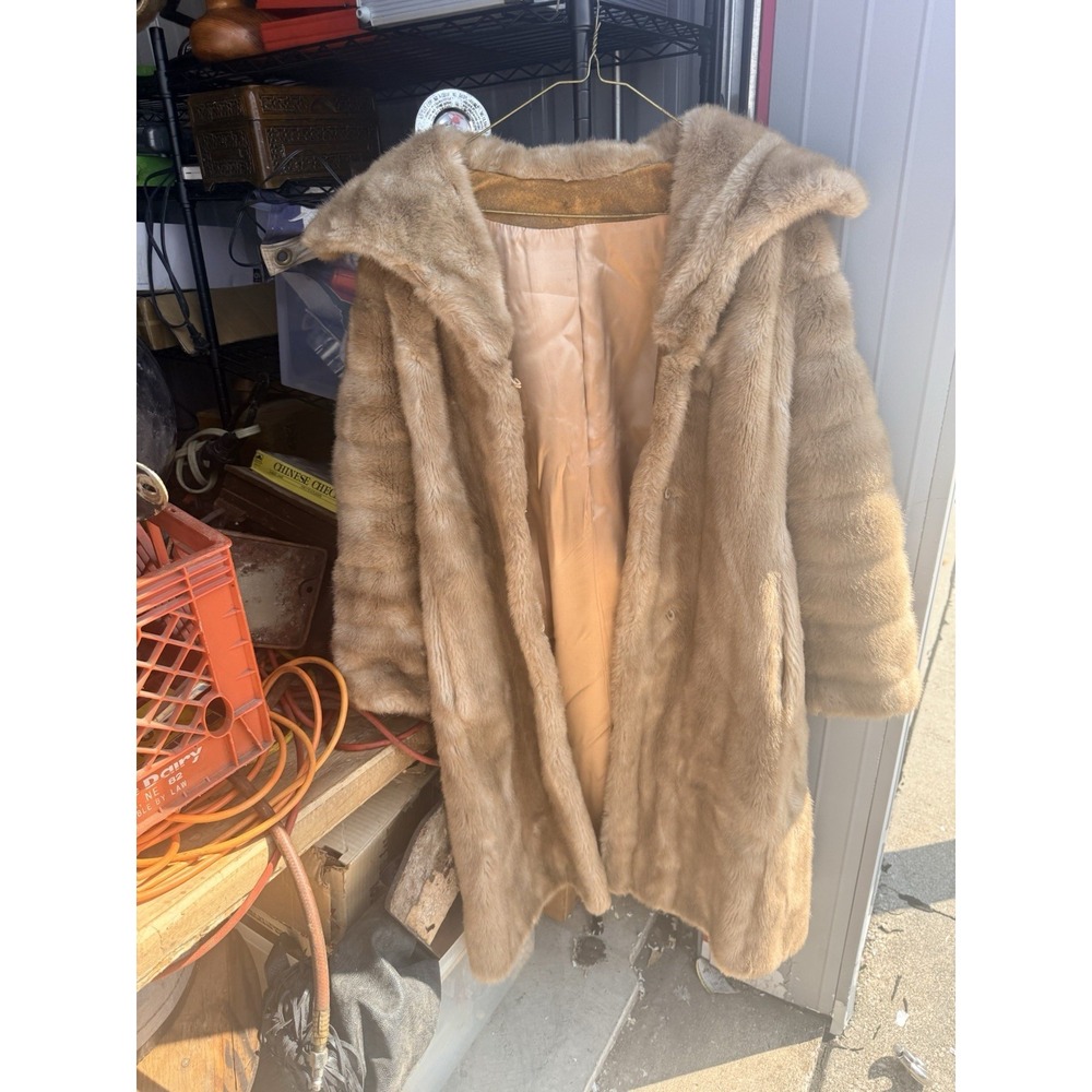 Vintage Tissavel France Faux Mink Fur Coat Country Beaver Blonde Long Women's